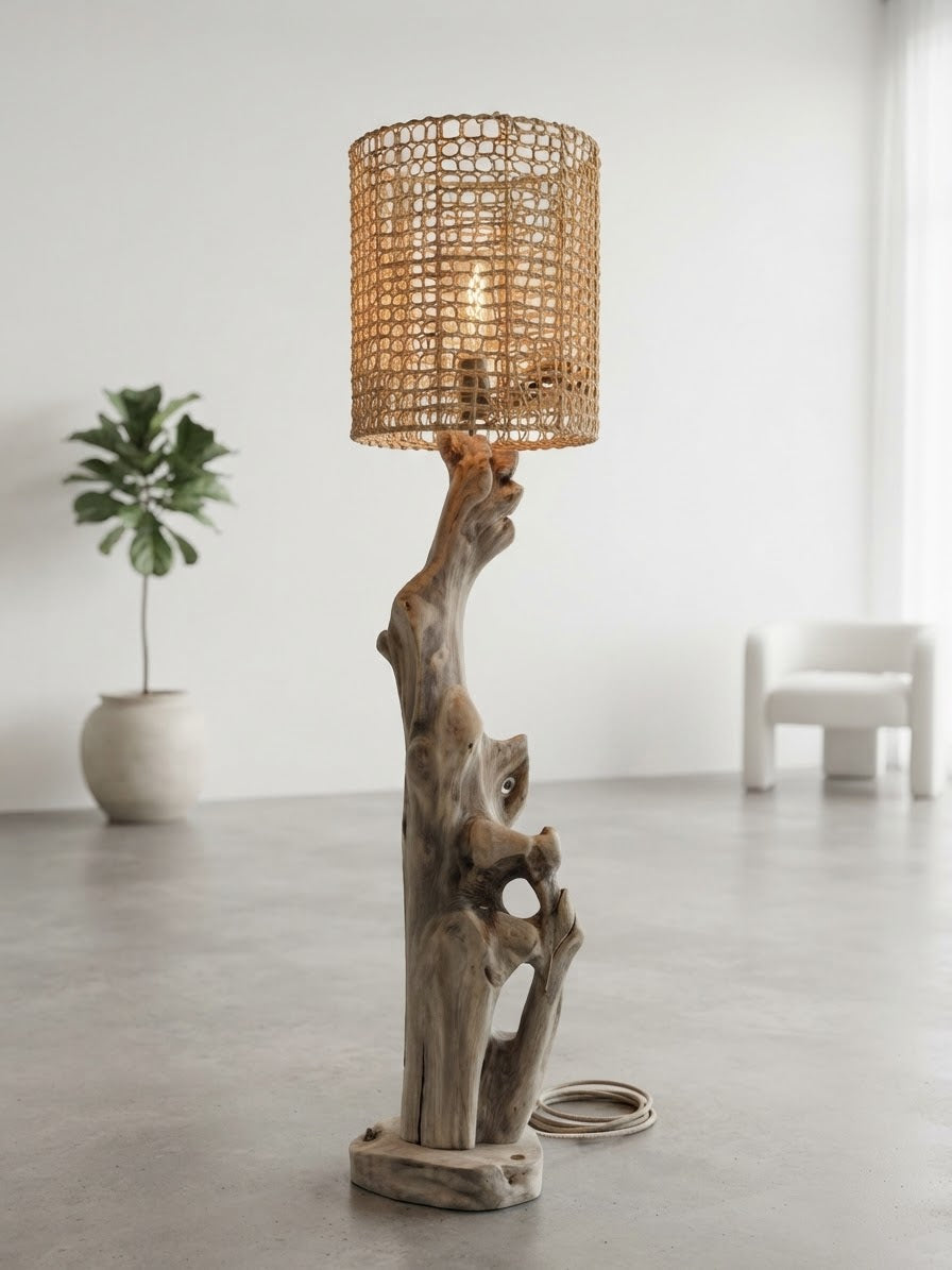 Lampe "écume "Lampadaire en bois flotté — Pièce unique
